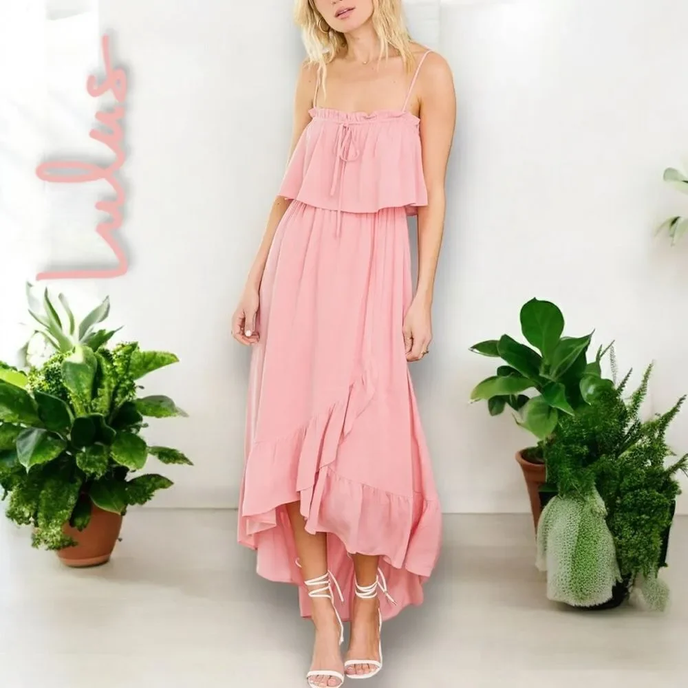 LULUS Women’s Sincerely Yours Blush Pink Ruffled Midi Dress in the Size Small - Picture 2 of 16